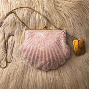 Baby Pink Vintage Magid Evening Bag Clam Shape
